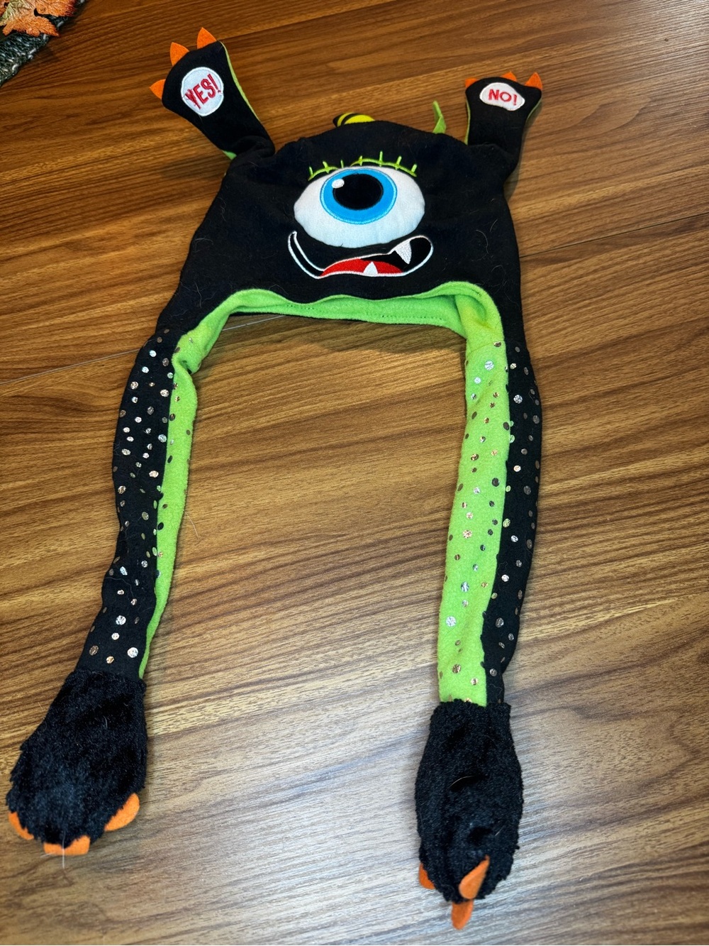Kids Black & Lime Monster Earflap Hat - Fun Costume Accessory
